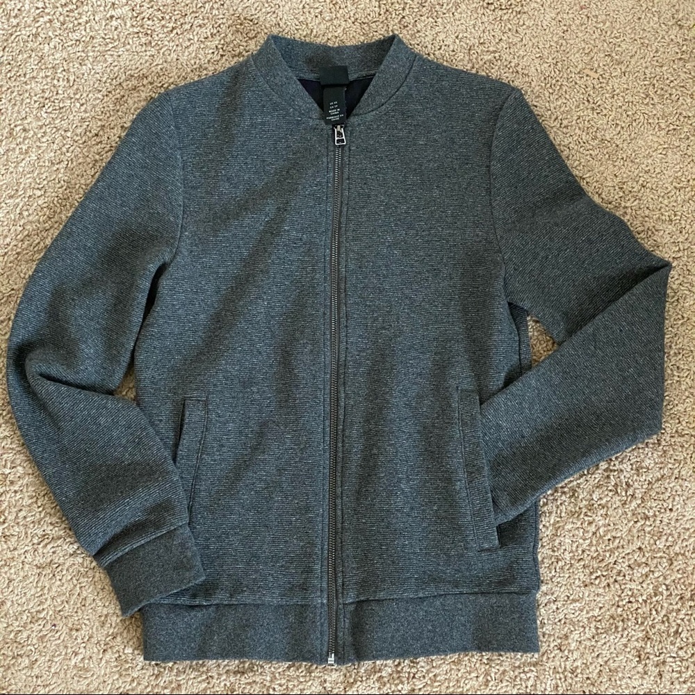 H&M Ribbed Knit Bomber Jacket Mens XS Heather Gray